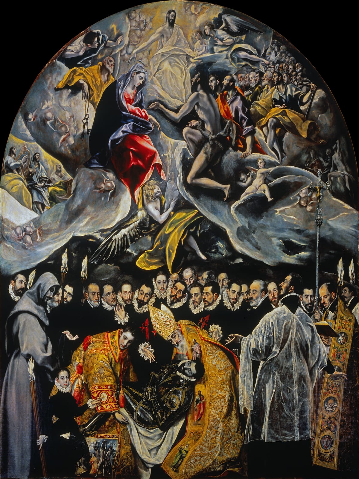 O quadro O enterro do conde de Orgaz, de El Greco, com os santos e os nobres que assistem ao sepultamento